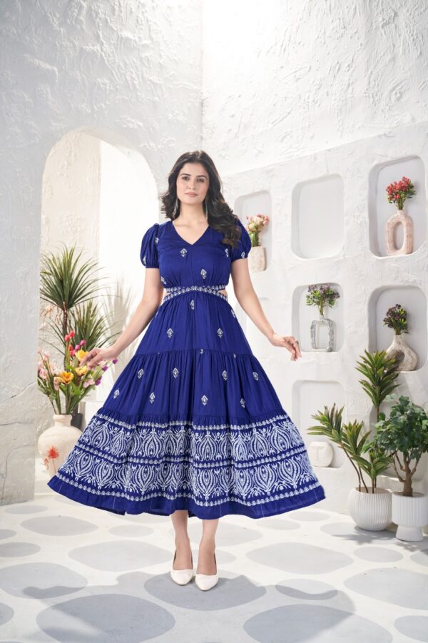 WESTERN DRESS WITH SIDE SLITS BLUE 