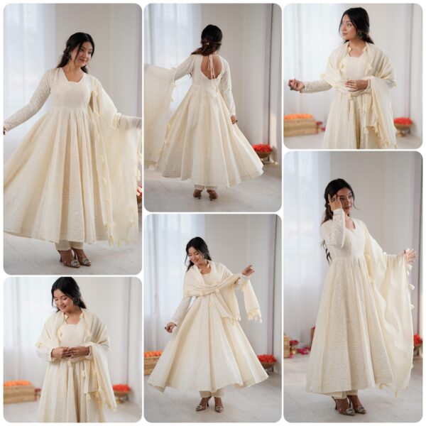 Fully Stitched Anarkali Creame Gown