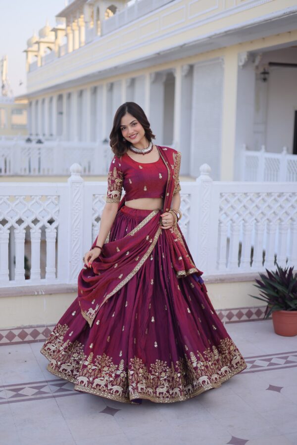 Fendi Silk Maroon Lehenga Choli