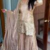 Champagne Gold Chinon Silk Embroidered Sequence Sharara Set with Dupatta for women festive wear