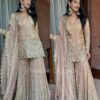 Champagne Gold Chinon Silk Embroidered Sequence Sharara Set with Dupatta for women festive wear