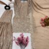 Champagne Gold Chinon Silk Embroidered Sequence Sharara Set with Dupatta for women festive wear