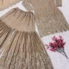 Champagne Gold Chinon Silk Embroidered Sequence Sharara Set with Dupatta for women festive wear