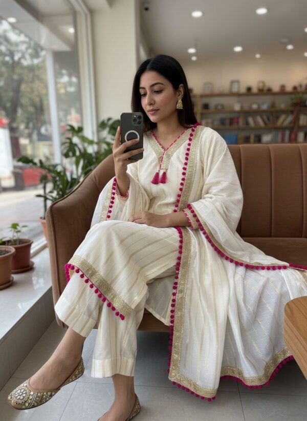 Chanderi Silk 3-Piece Kurti Set