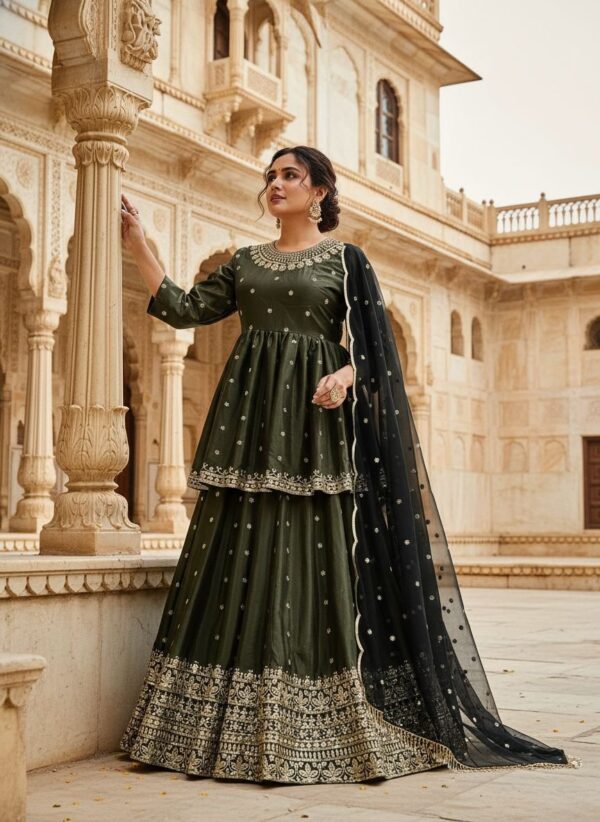 Chinon Silk Kurti with Lehenga set