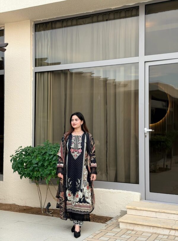 Elegant Pakistani Black Printed Cotton Suit Set with Dupatta Copy