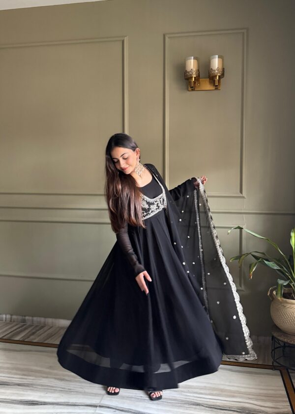 Black Embroidered Anarkali Suit with Dupatta