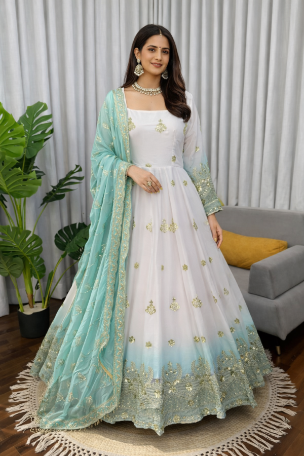 Embroidered Anarkali gown and dupatta with pant set