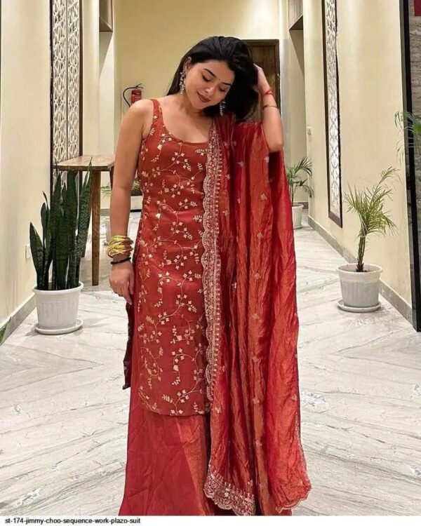 Rust orange embroidered Pakistani salwar