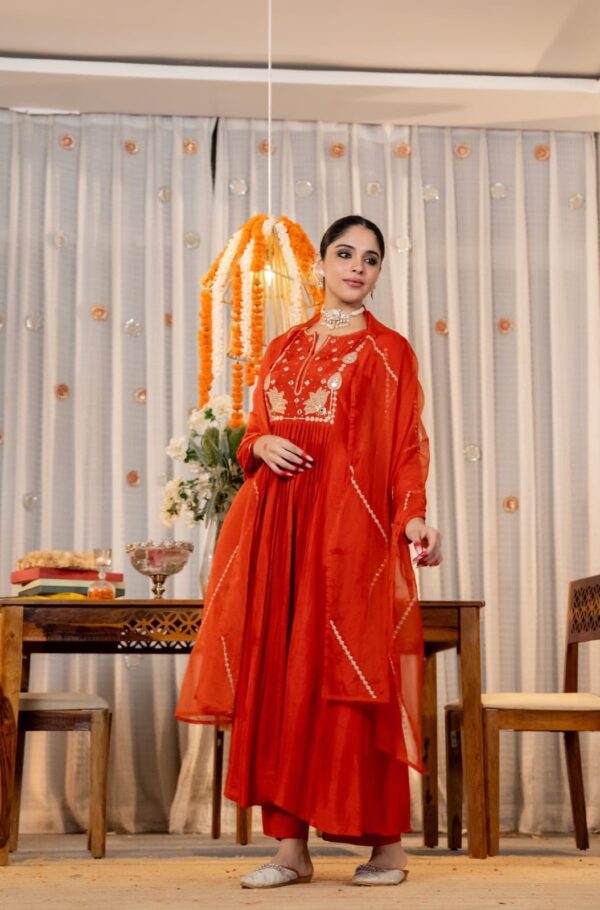 Red Embroidered Pakistani Suit with Dupatta Festive Wear