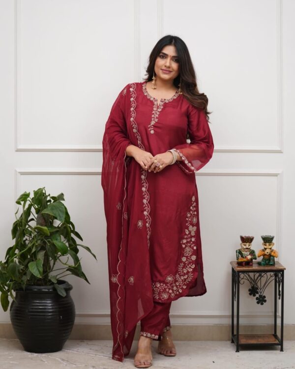 Maroon Embroidered Pakistani Salwar Suit with Dupatta