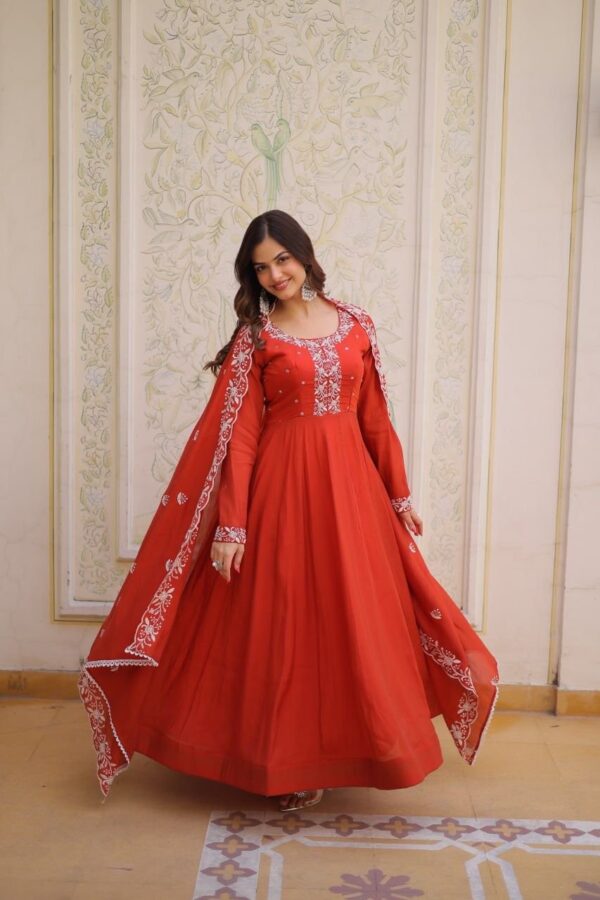 Red Embroidered Anarkali Gown with Dupatta Wedding Wear