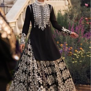 Home Black lehenga set with heavy silver embroidery and high neck kurti for women wedding and festive wear for women festive wear