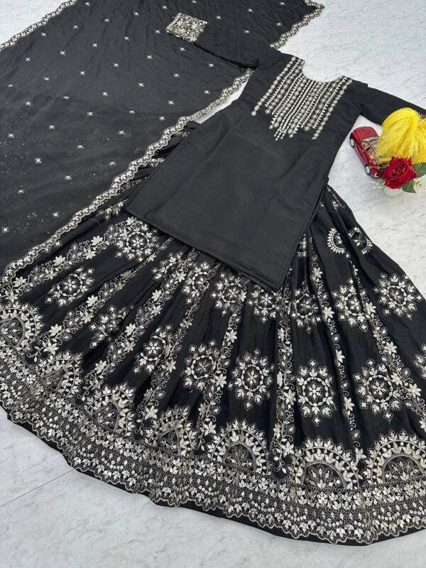 Black lehenga set with heavy silver embroidery and high neck kurti for women wedding and festive wear for women festive wear
