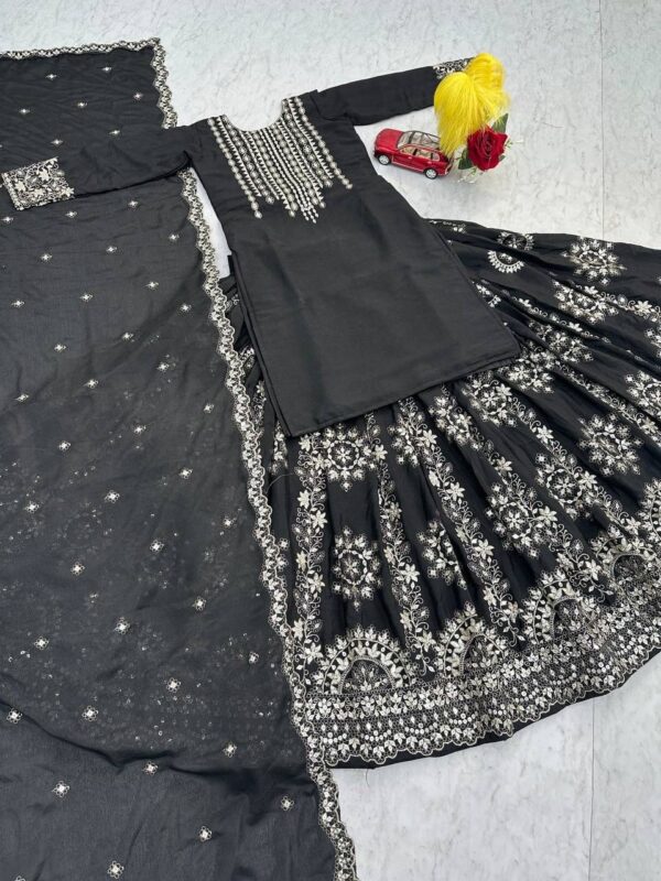 Black lehenga set with heavy silver embroidery and high neck kurti for women wedding and festive wear for women festive wear