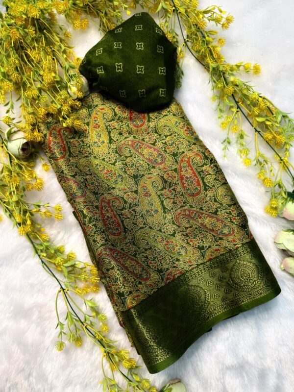 Multicolor Ajrakh saree set with soft fabric and detailed woven pallu and border for women festive wear