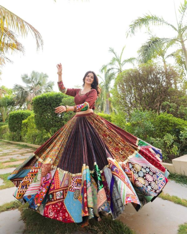 Multicolor patchwork lehenga choli with designer flared skirt festive ethnic wear for women