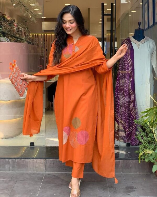 Designer Pakistani Suit with Dupatta Orange Brown Pink