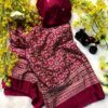Maroon Ajrakh Gajji Crepe Silk Saree with traditional print and ethnic border with blouse piece for women festive wear