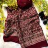 Maroon Ajrakh Gajji Crepe Silk Saree with traditional print and ethnic border with blouse piece for women festive wear