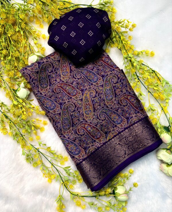 Multicolor Ajrakh saree set with soft fabric and detailed woven pallu and border for women festive wear