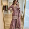 Embroidered sharara suit in cream and mauve with dupatta for women festive and wedding wear for women festive wear