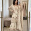 Embroidered sharara suit in cream and mauve with dupatta for women festive and wedding wear for women festive wear