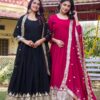 Black and red anarkali gown with heavy gold border and dupatta for women festive and wedding wear for women festive wear