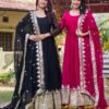 Black and red anarkali gown with heavy gold border and dupatta for women festive and wedding wear for women festive wear