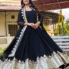 Black and red anarkali gown with heavy gold border and dupatta for women festive and wedding wear for women festive wear