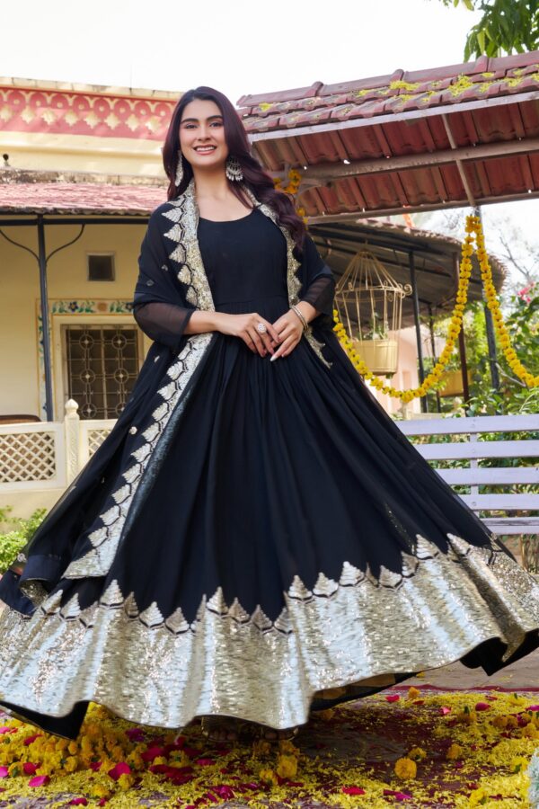 Black and red anarkali gown with heavy gold border and dupatta for women festive and wedding wear for women festive wear