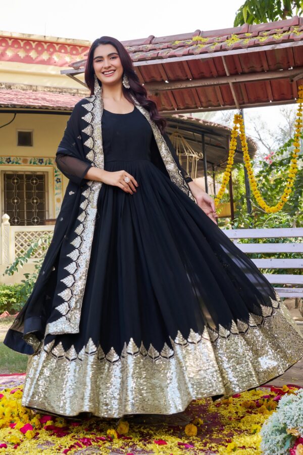 Black and red anarkali gown with heavy gold border and dupatta for women festive and wedding wear for women festive wear