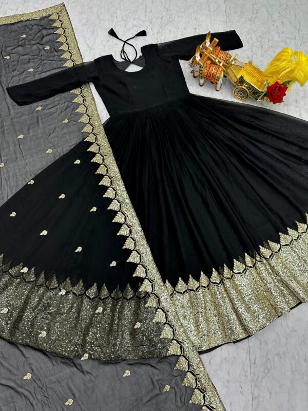 Black and red anarkali gown with heavy gold border and dupatta for women festive and wedding wear for women festive wear
