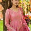 Olive green and pink Anarkali gown with zari embroidery and dupatta for women festive wear for women festive wear