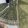 Olive green and pink Anarkali gown with zari embroidery and dupatta for women festive wear for women festive wear