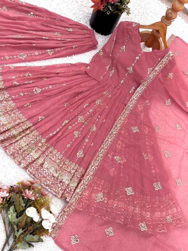 Olive green and pink Anarkali gown with zari embroidery and dupatta for women festive wear for women festive wear