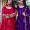 Red and purple embroidered anarkali gown with dupatta for women festive and wedding wear for women festive wear