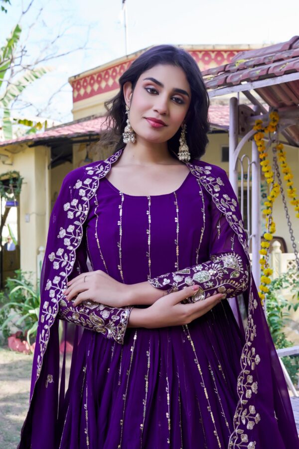 Red and purple embroidered anarkali gown with dupatta for women festive and wedding wear for women festive wear