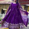 Red and purple embroidered anarkali gown with dupatta for women festive and wedding wear for women festive wear