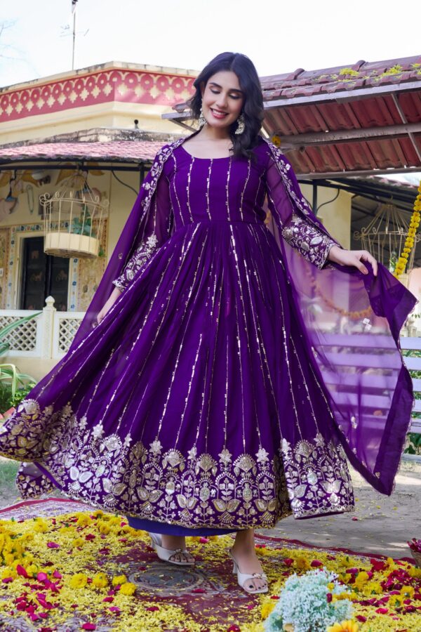 Red and purple embroidered anarkali gown with dupatta for women festive and wedding wear for women festive wear