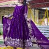 Red and purple embroidered anarkali gown with dupatta for women festive and wedding wear for women festive wear