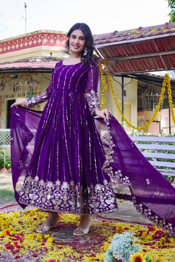 Red and purple embroidered anarkali gown with dupatta for women festive and wedding wear for women festive wear