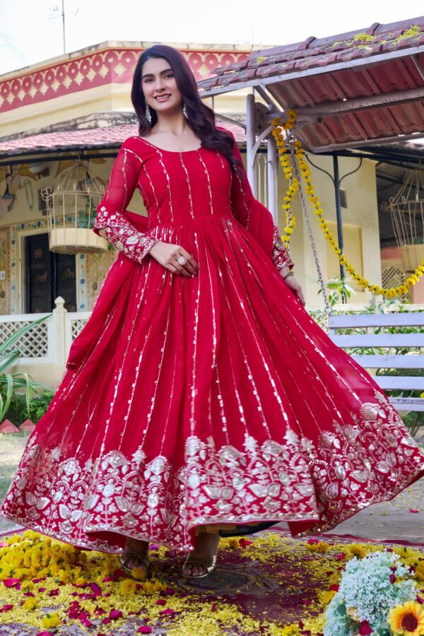 Red and purple embroidered anarkali gown with dupatta for women festive and wedding wear for women festive wear