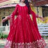 Red and purple embroidered anarkali gown with dupatta for women festive and wedding wear for women festive wear
