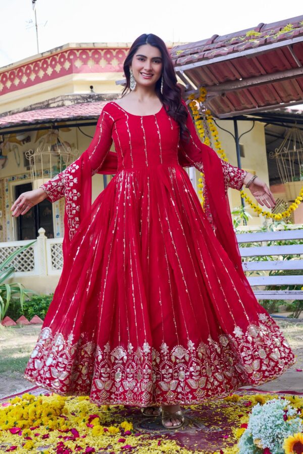 Red and purple embroidered anarkali gown with dupatta for women festive and wedding wear for women festive wear