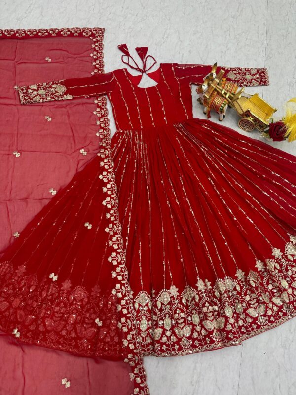 Red and purple embroidered anarkali gown with dupatta for women festive and wedding wear for women festive wear