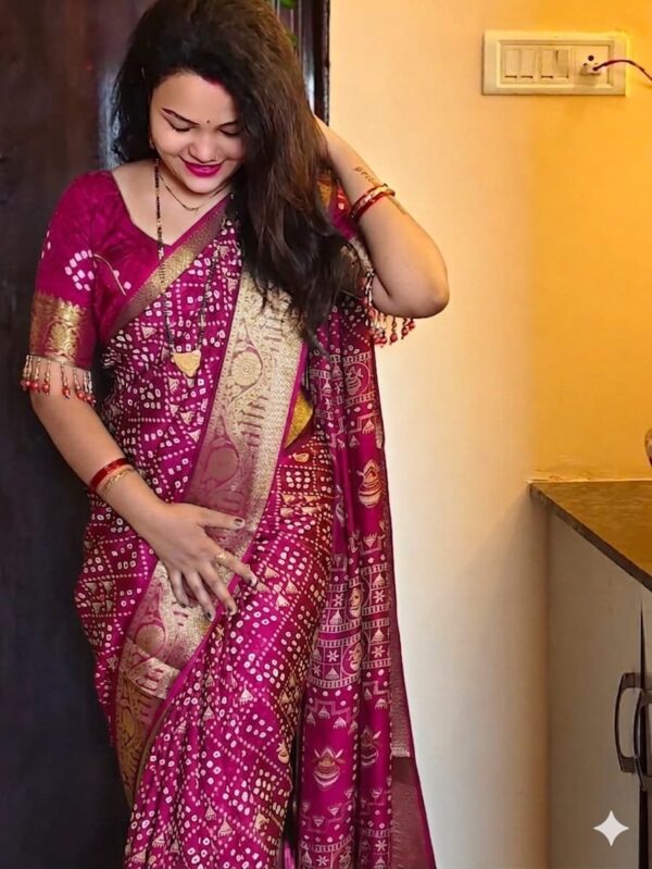 Magenta silk saree with gold zari motifs and border for women festive and traditional wear for women festive wear