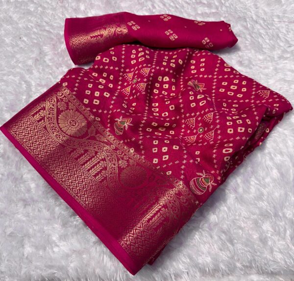 Magenta silk saree with gold zari motifs and border for women festive and traditional wear for women festive wear