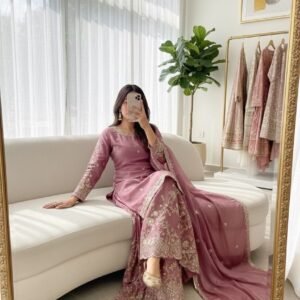 Dusty pink sharara suit with embroidery and dupatta for women festive and wedding wear for women festive wear