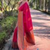 Green silk saree with red zari border and gold motifs for women festive and traditional wear for women festive wear